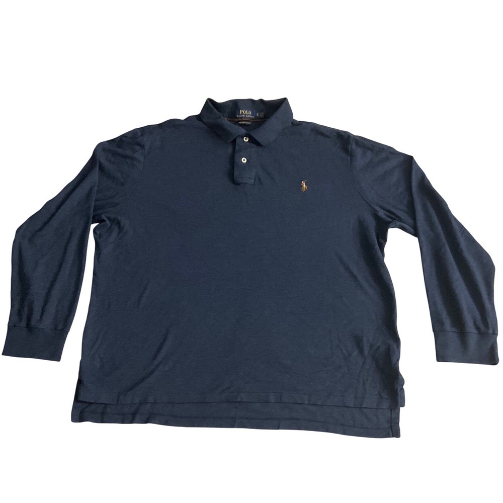 Polo Ralph Lauren Mens Long Sleeve Pima Soft Touch Polo Shirt Navy Blue Size XL‎